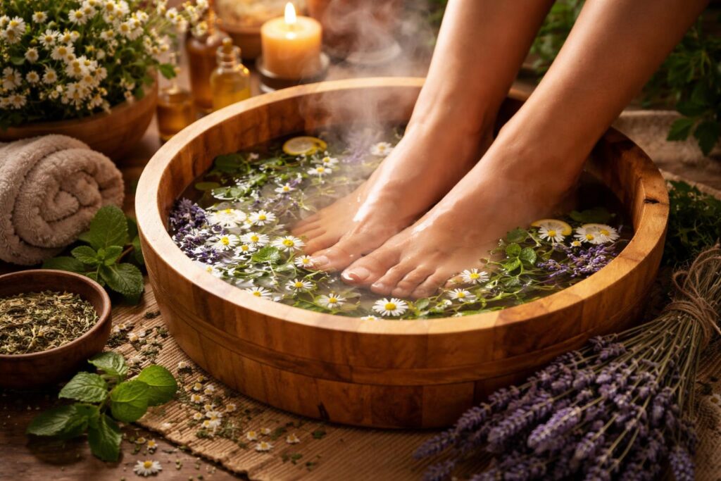 Bylinné koupele na nohy pro relaxaci a péči o pokožku