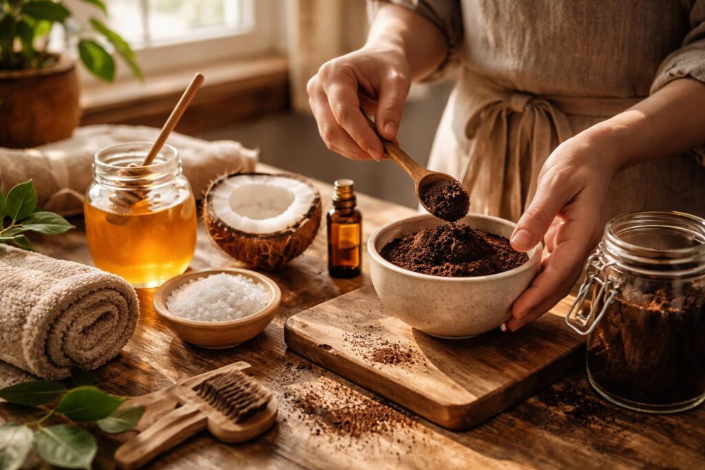 Přírodní domácí kávový peeling na pokožce rukou