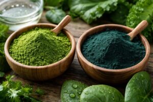 Porovnání chlorelly a spiruliny, zelené superpotraviny v prášku