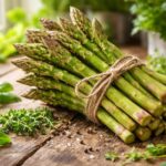 Čerstvý zelený chřest připravený na servírování v kuchyni