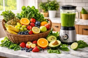 Detoxikační smoothie s čerstvým ovocem a zeleninou pro zdraví žen