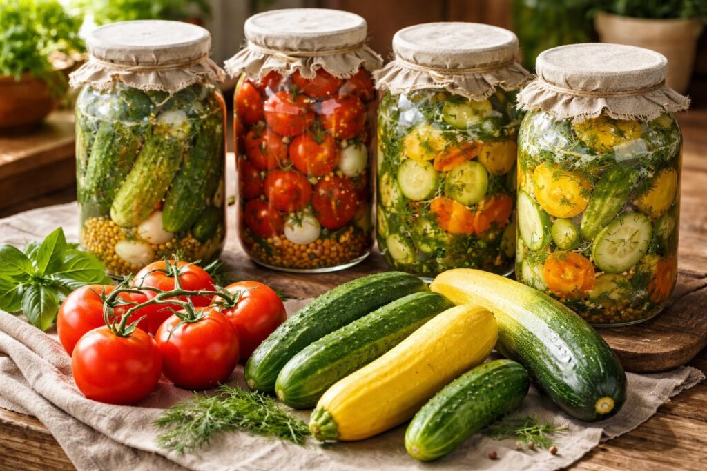 Fermentace čerstvé letní zeleniny v procesu kvašení doma