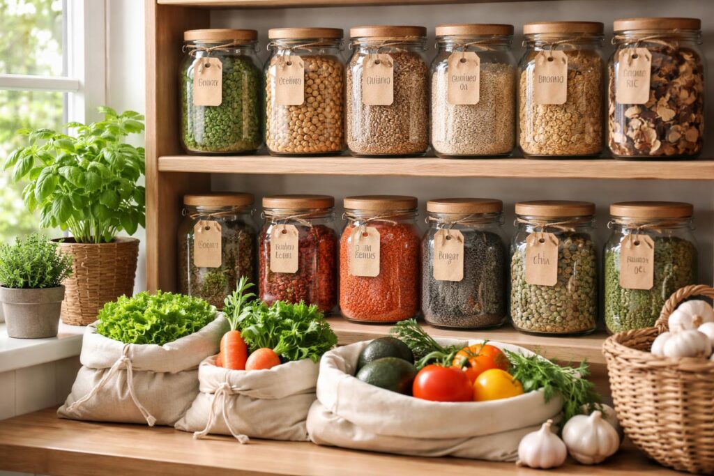 Čerstvé bio potraviny na dřevěném stole in natura