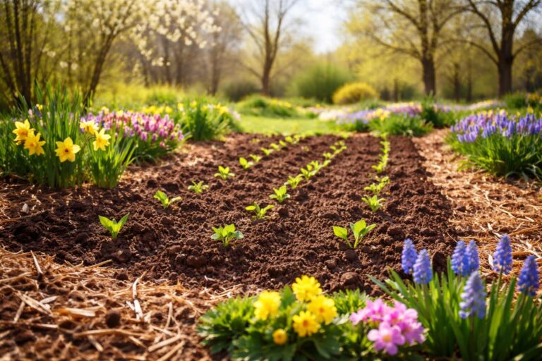 Žena plánující ekologickou zahradu na jaře v březnu