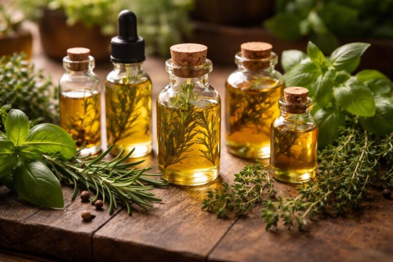 Bio olej a aromatické bylinky pro domácí marinádu