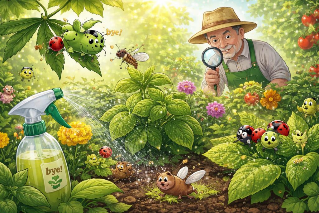 Ochrana rostlin před škůdci, listy a hmyz na zahradě