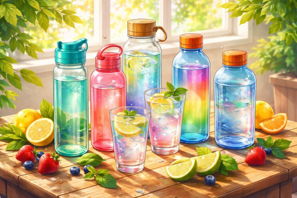 Ilustrace nalévání vody do sklenice pro udržení pitného režimu