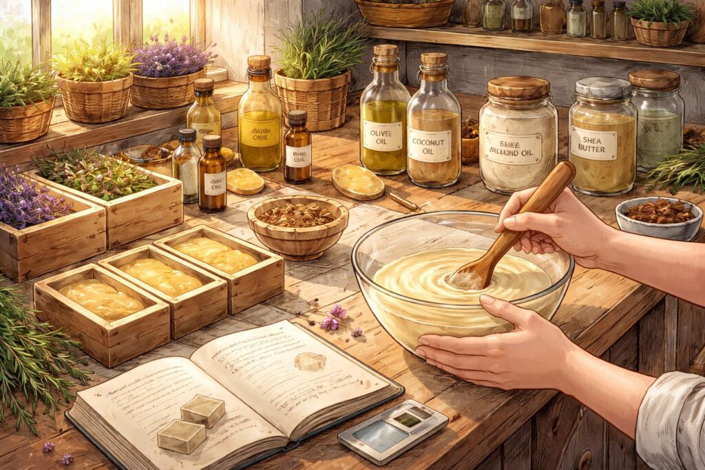 Výroba domácího mýdla s přírodními ingrediencemi a jednoduchými nástroji
