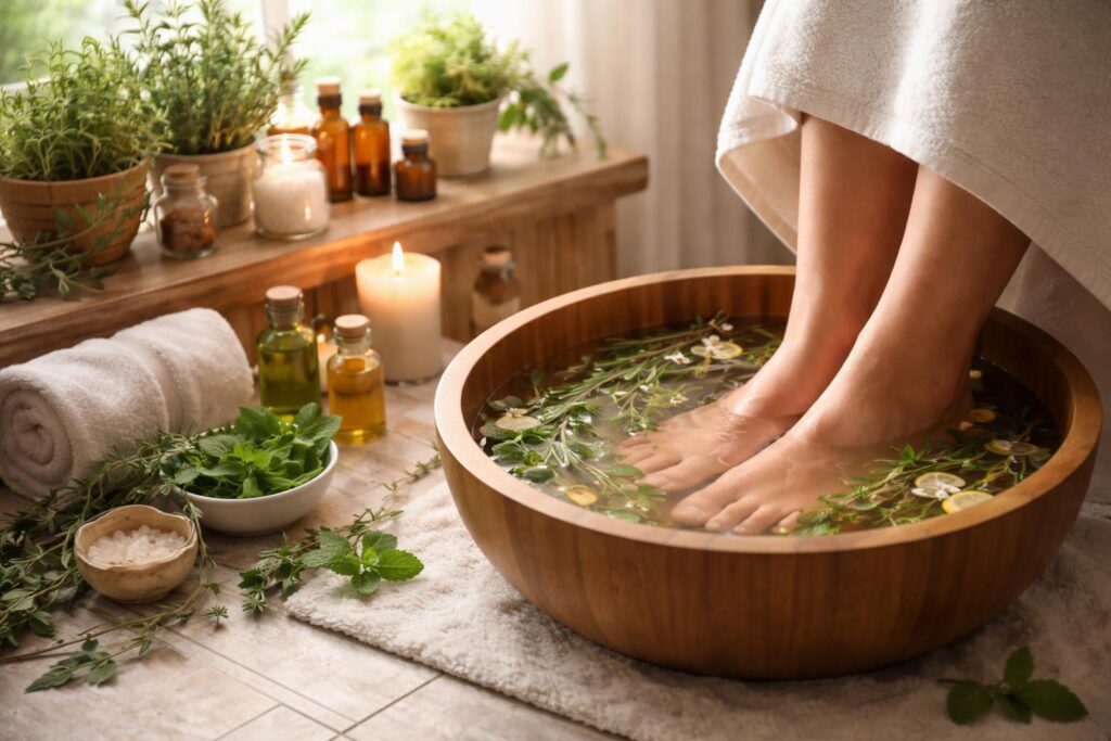 Přírodní bylinné koupele na nohy pro relaxaci a péči