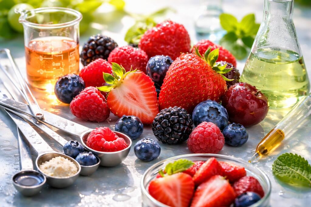 Letní ovoce plné antioxidantů na dřevěném stole