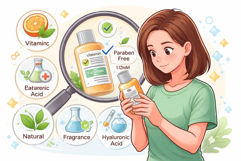 Etikety kosmetiky ukazující složení a informace o produktech