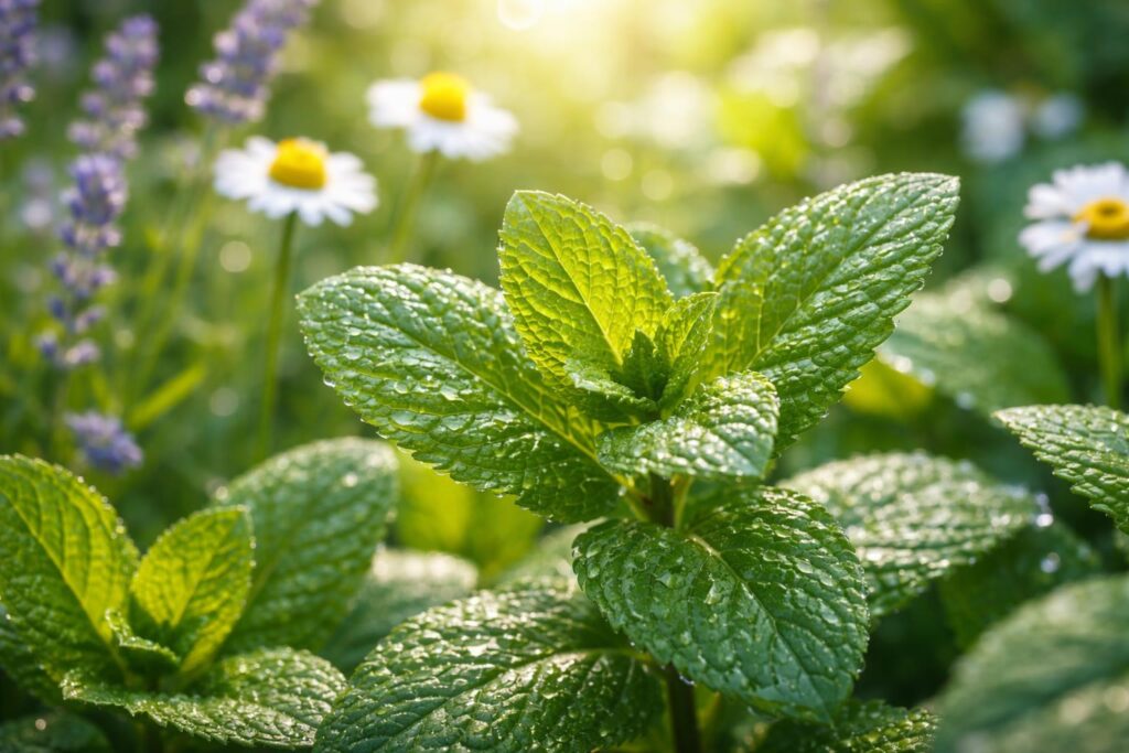 Čerstvá máta v zelené zahradě pro zdraví a krásu