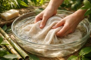 Péče o eko-textil z organické bavlny a bambusu, udržitelný životní styl